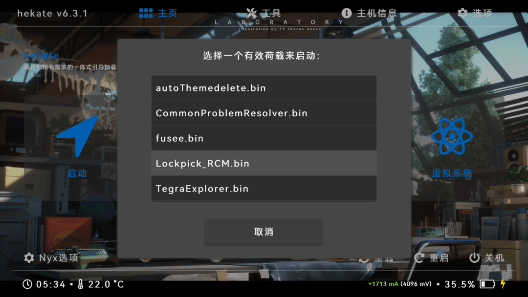 Payload list showing Lockpick_RCM.bin selected