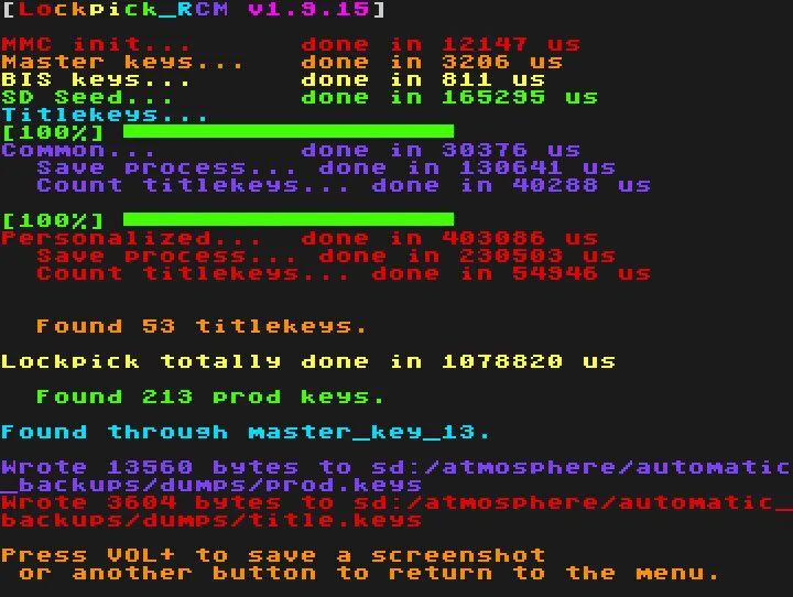 Lockpick RCM progress screen during key extraction